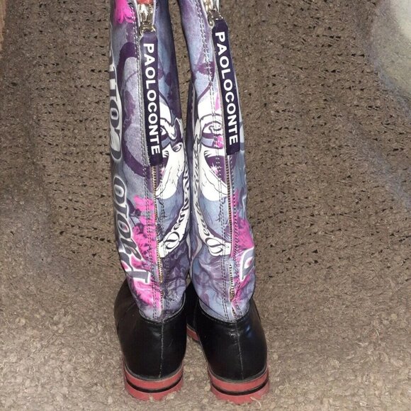 PAOLO CONTE-Death Rock-Punk-Black/Printed Leather-Shearling-Sz 38-Excellent - Picture 6 of 8